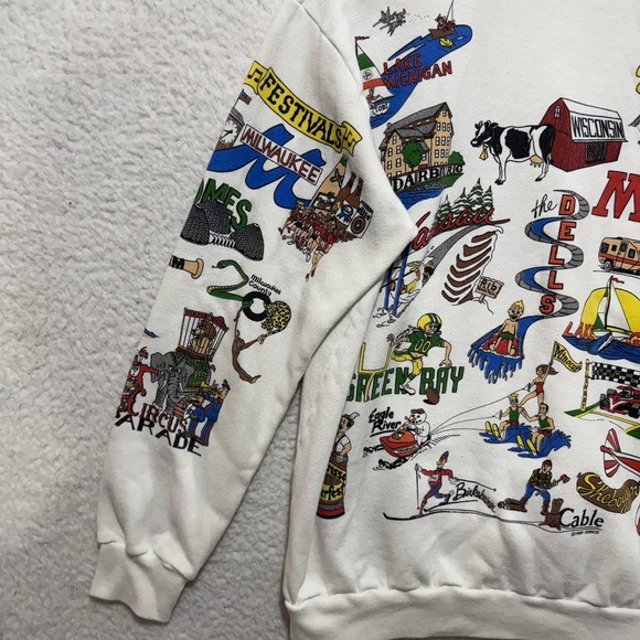 VTG Everything Wisconsin Mens Sz M Inlet Bay Made in USA Graphic Sweatshirt - Picture 10 of 14